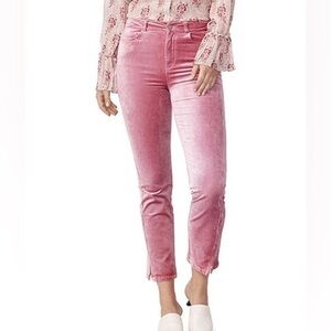 PAIGE Women's Pink Cindy Twisted Seam Straight Jean Crushed Velvet Muted Mauve